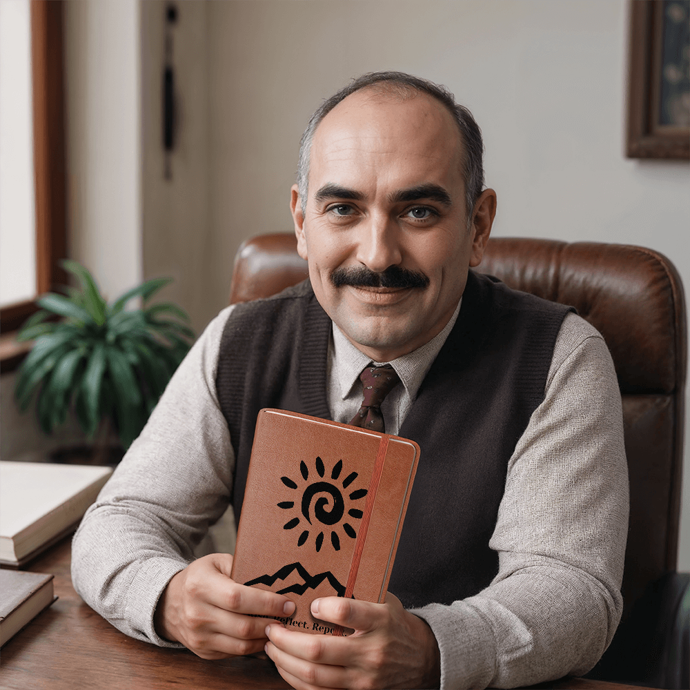 Rise and Reflect Leather Journal – Sun and Wave Design | Inspirational Gift for Writers & Seekers – Stardust Cove