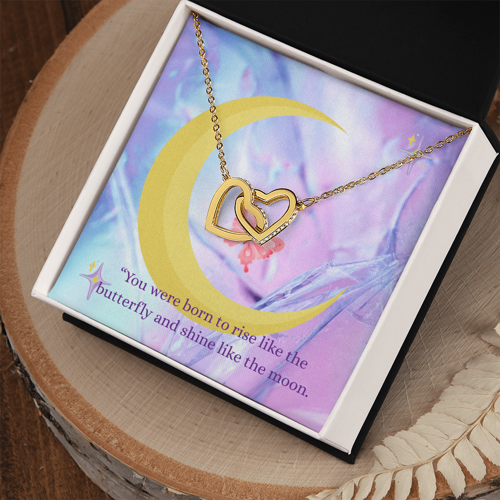 Butterfly and Moon Necklace with Message Card – Celestial Jewelry Gift for Her, Inspirational Quote Necklace