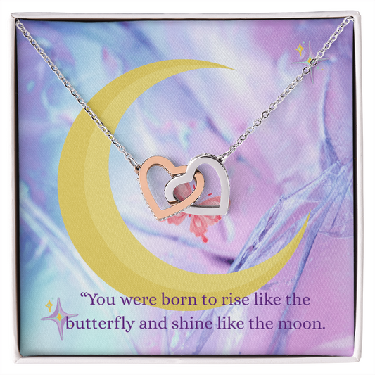 Butterfly and Moon Necklace with Message Card – Celestial Jewelry Gift for Her, Inspirational Quote Necklace