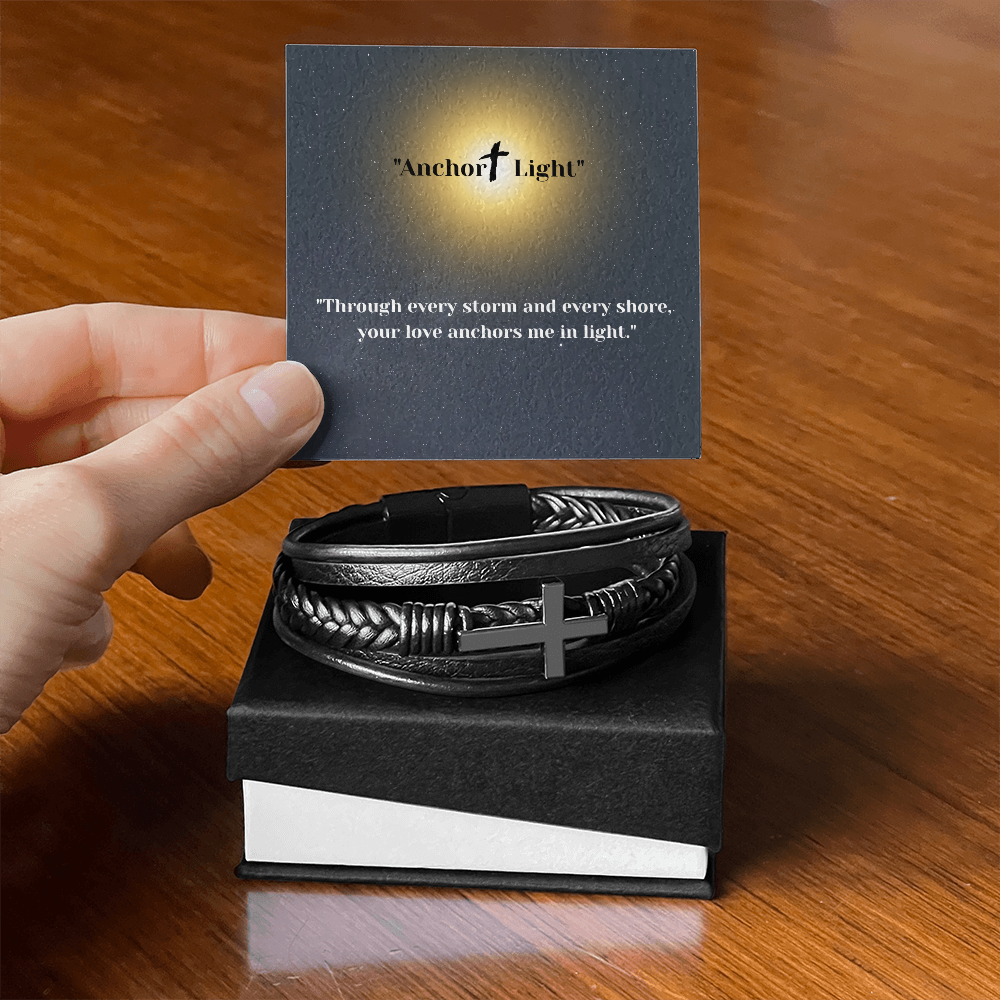 “Anchor + Light” Bracelet – Inspirational Gift for Him | Vegan Leather Bracelet with Message Card – Stardust Cove