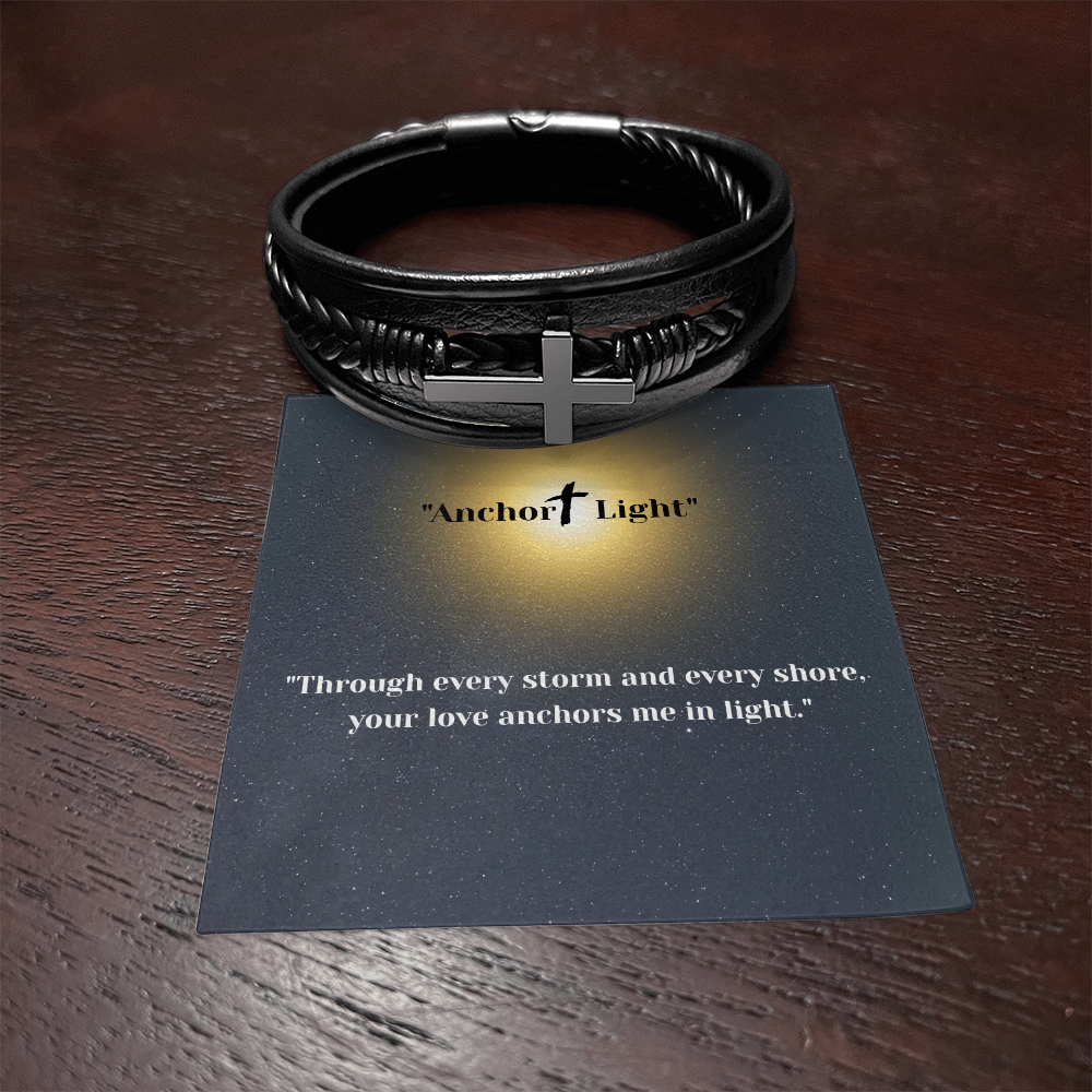 “Anchor + Light” Bracelet – Inspirational Gift for Him | Vegan Leather Bracelet with Message Card – Stardust Cove