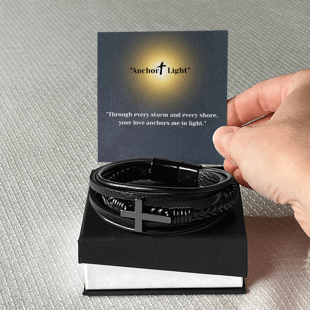 “Anchor + Light” Bracelet – Inspirational Gift for Him | Vegan Leather Bracelet with Message Card – Stardust Cove