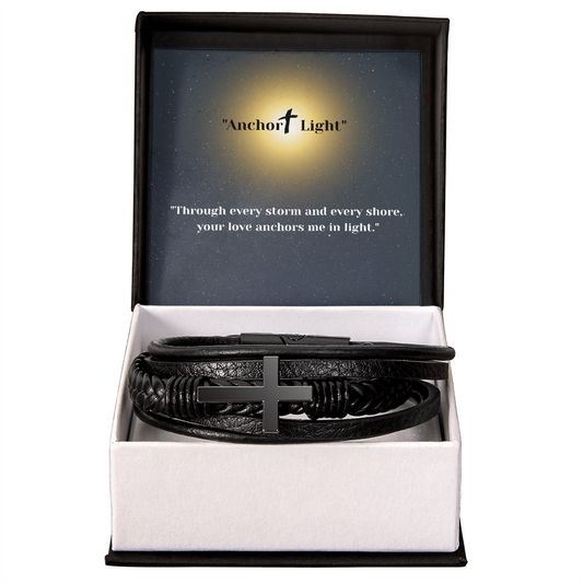 “Anchor + Light” Bracelet – Inspirational Gift for Him | Vegan Leather Bracelet with Message Card – Stardust Cove