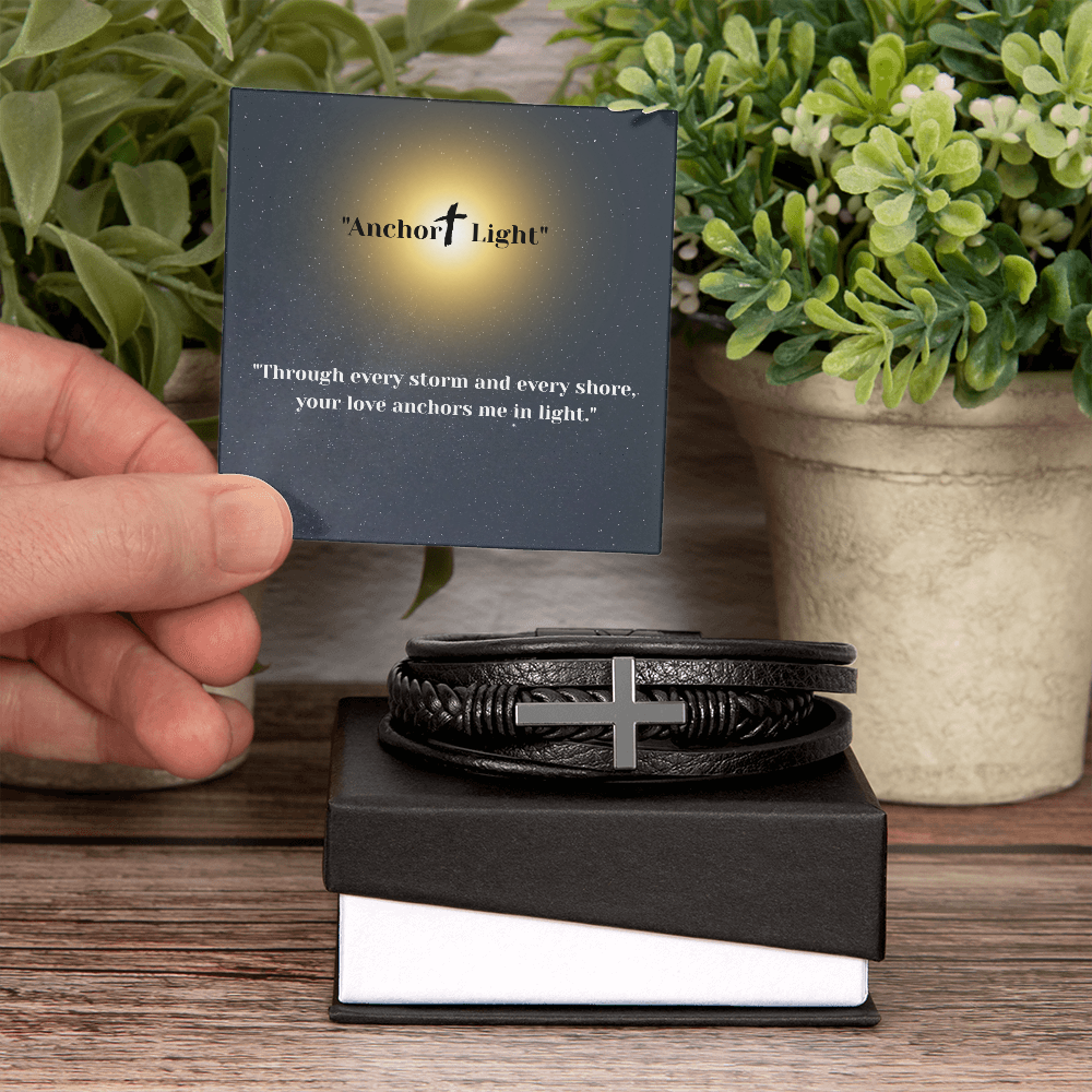 “Anchor + Light” Bracelet – Inspirational Gift for Him | Vegan Leather Bracelet with Message Card – Stardust Cove