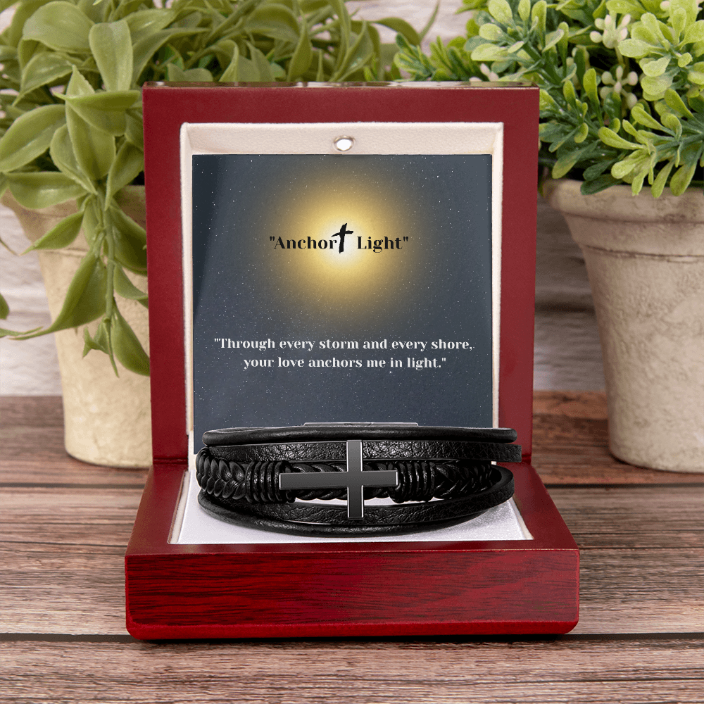 “Anchor + Light” Bracelet – Inspirational Gift for Him | Vegan Leather Bracelet with Message Card – Stardust Cove