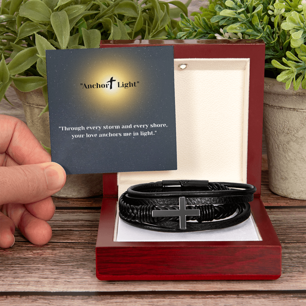 “Anchor + Light” Bracelet – Inspirational Gift for Him | Vegan Leather Bracelet with Message Card – Stardust Cove