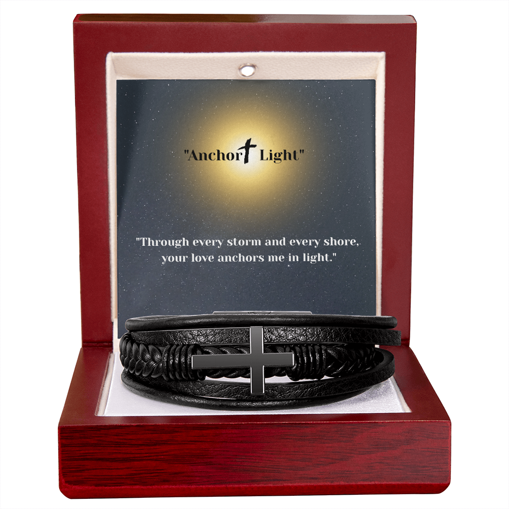 “Anchor + Light” Bracelet – Inspirational Gift for Him | Vegan Leather Bracelet with Message Card – Stardust Cove