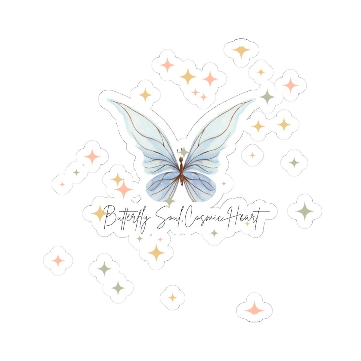 Whimsical Butterfly Kiss-Cut Stickers, Aesthetic Laptop Decals, Cosmic Heart Design, Cute Stationery, Nature-Inspired Gifts