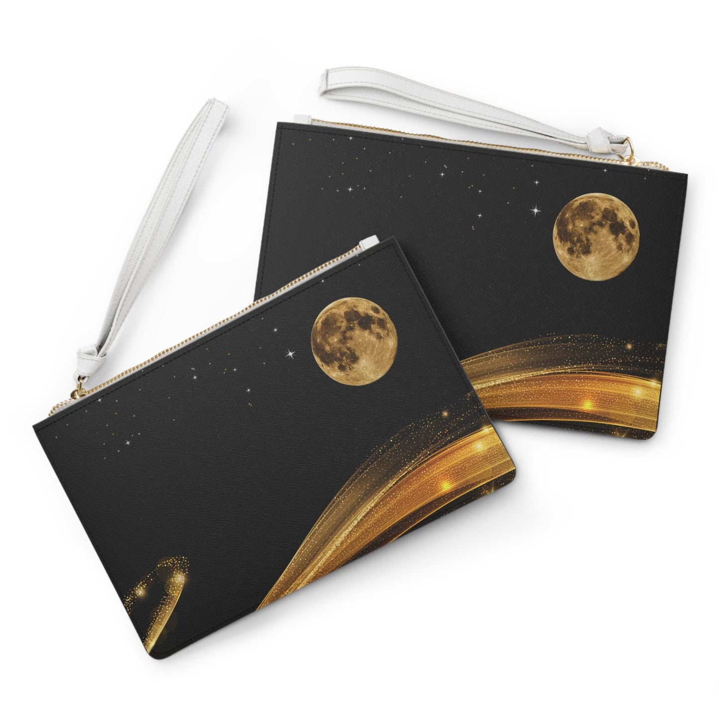 Moonlit Glam Clutch Bag, Evening Pouch for Night Out, Gift for Her, Celestial Accessory for Parties, Golden and Black Design