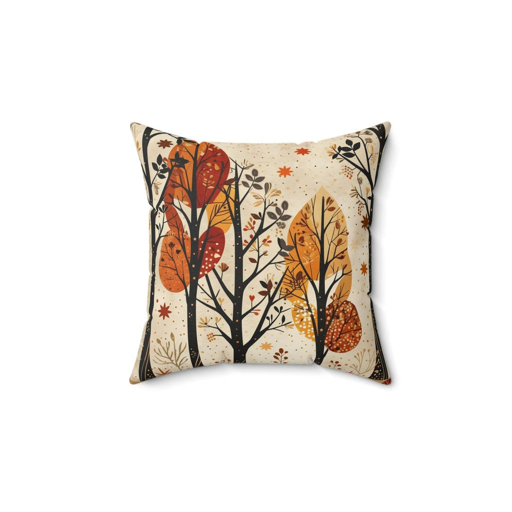 Decorative fall leaves throw pillow styled on a sofa