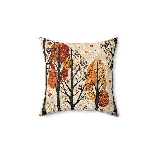 Decorative fall leaves throw pillow styled on a sofa