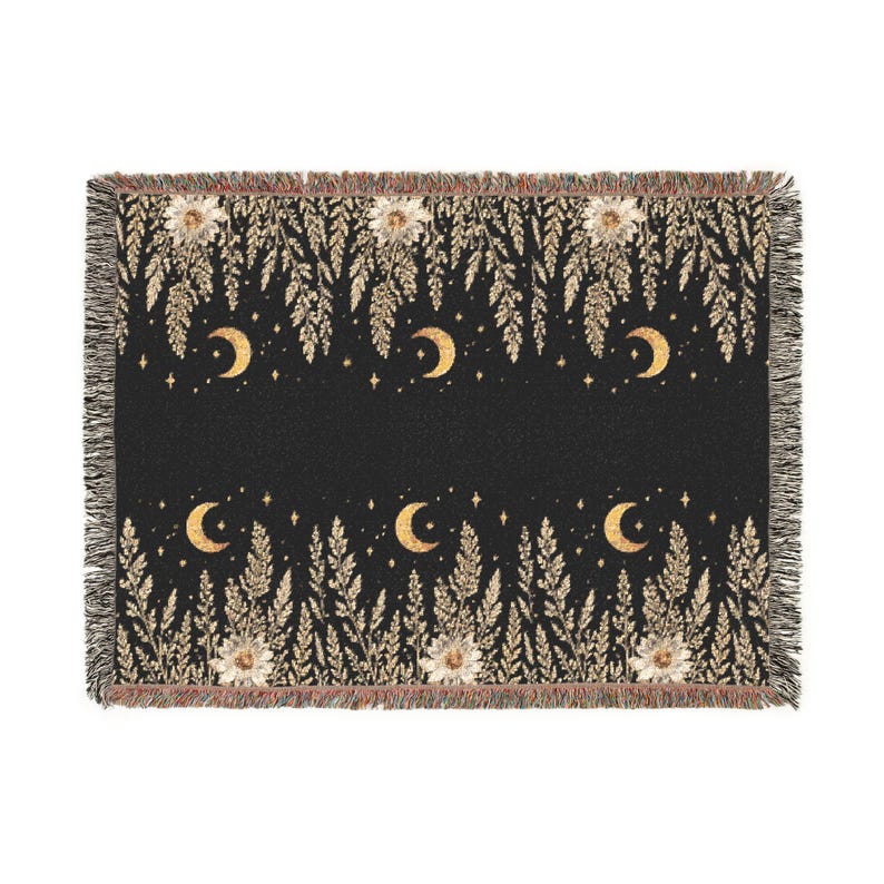 Celestial night garden woven throw blanket, close-up of pattern