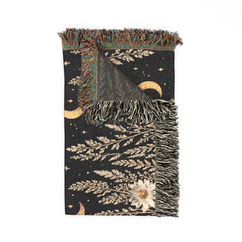 Celestial night garden woven throw blanket folded to show texture