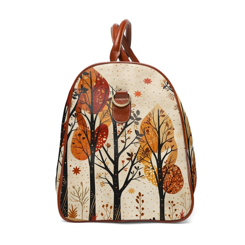 Fall gift for her: autumn woodland weekender bag for overnight trips and road trips