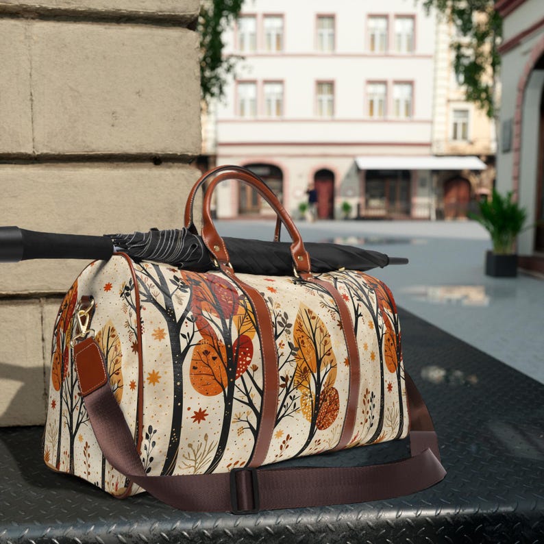 Boho autumn duffle bag, cozy fall travel bag for weekend getaways