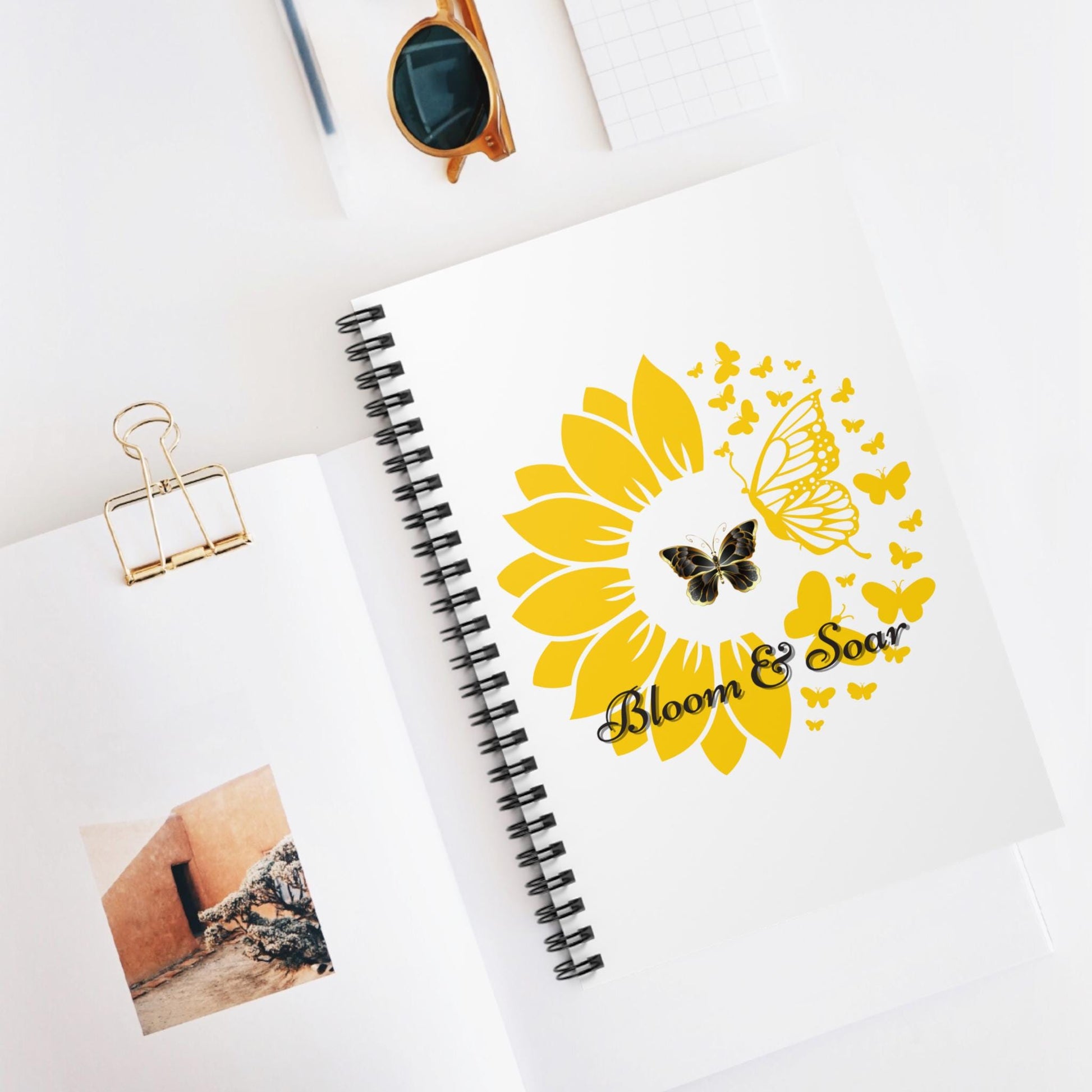 Bloom & Soar Spiral Notebook - Inspirational Journal, Butterfly Design, Gift for Students, Nature Lovers, Writing Supplies