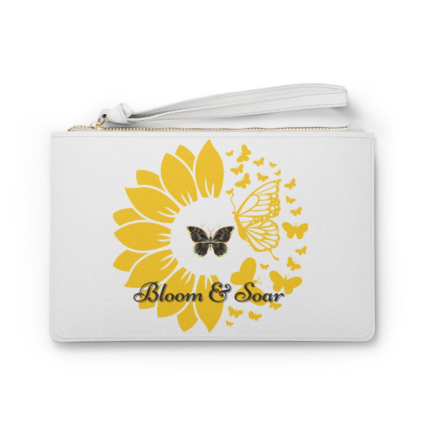 Bloom & Soar Clutch Bag, Floral Makeup Pouch, Butterfly Wristlet, Cute Gift for Her, Spring Party Accessory