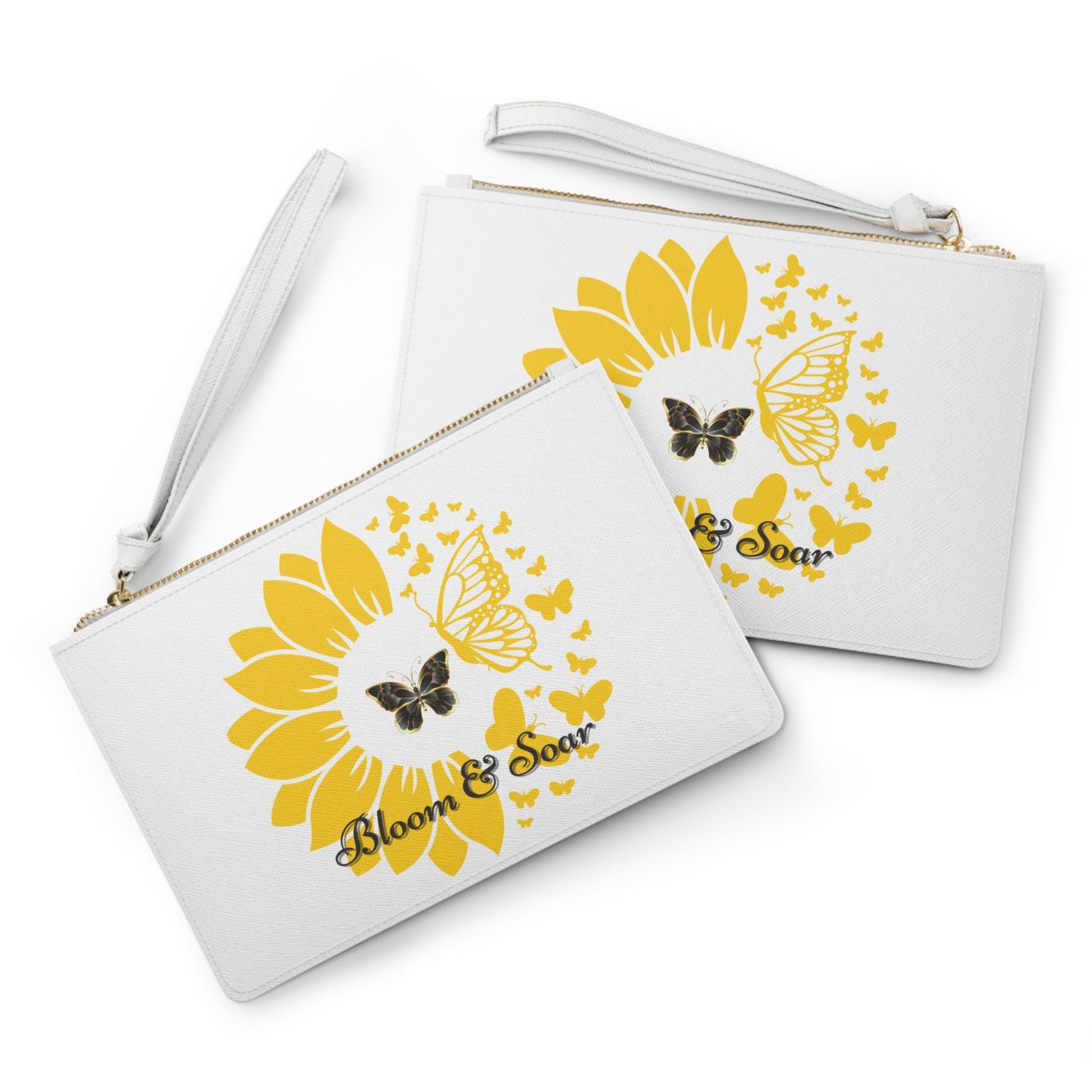 Bloom & Soar Clutch Bag, Floral Makeup Pouch, Butterfly Wristlet, Cute Gift for Her, Spring Party Accessory