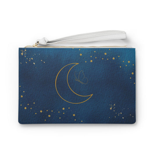 Celestial Clutch Bag, Moon and Stars Design, Boho Cosmetic Pouch, Night Sky Evening Purse, Gift for Her, Stylish Accessories