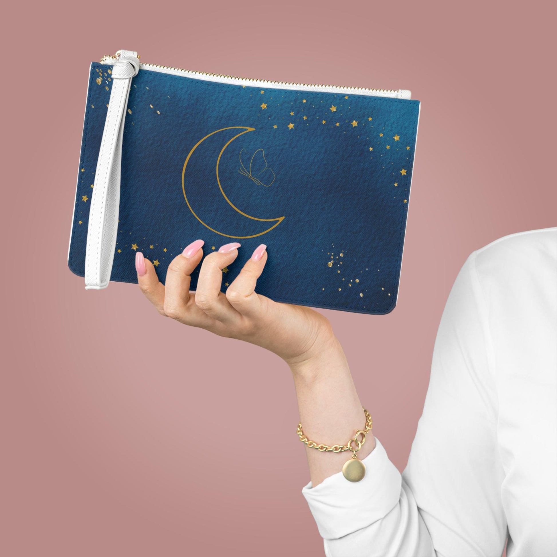 Celestial Clutch Bag, Moon and Stars Design, Boho Cosmetic Pouch, Night Sky Evening Purse, Gift for Her, Stylish Accessories