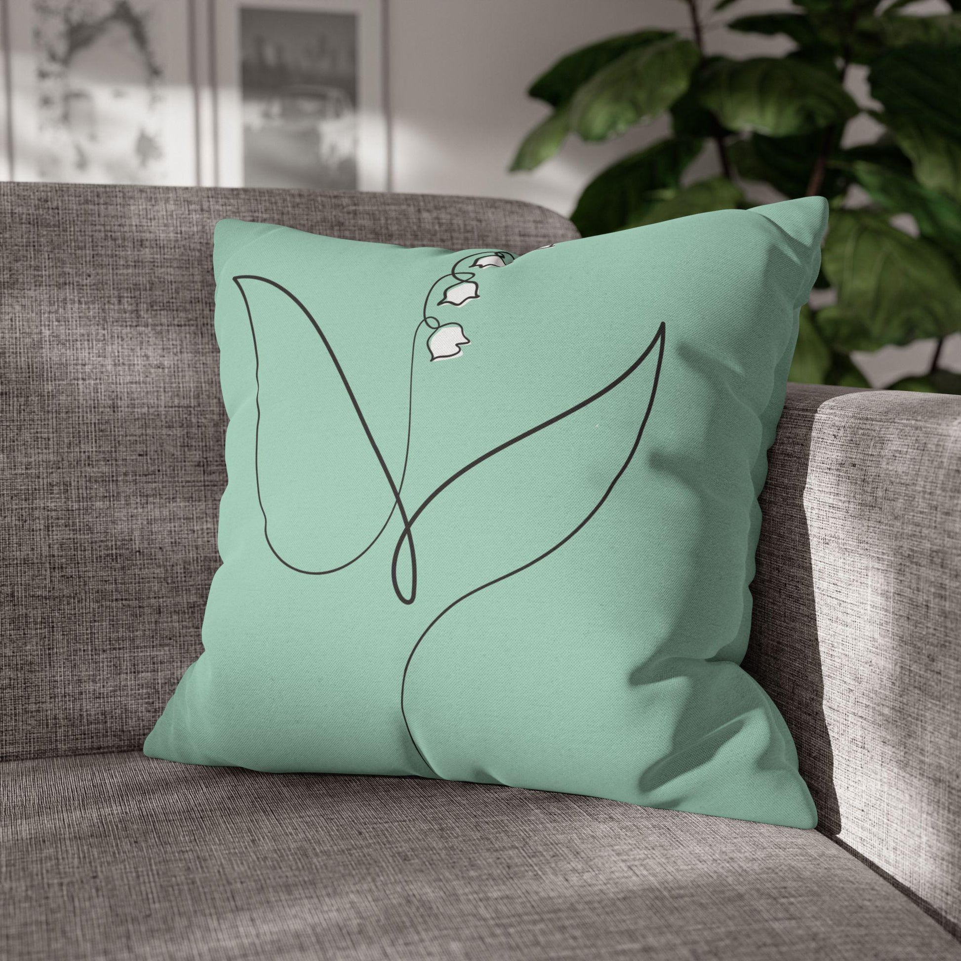 Mint Green Pillowcase, Lily of the Valley Home Decor, Botanical Throw Pillow, Floral Accent Cushion Cover, Bedroom Decoration, Soft