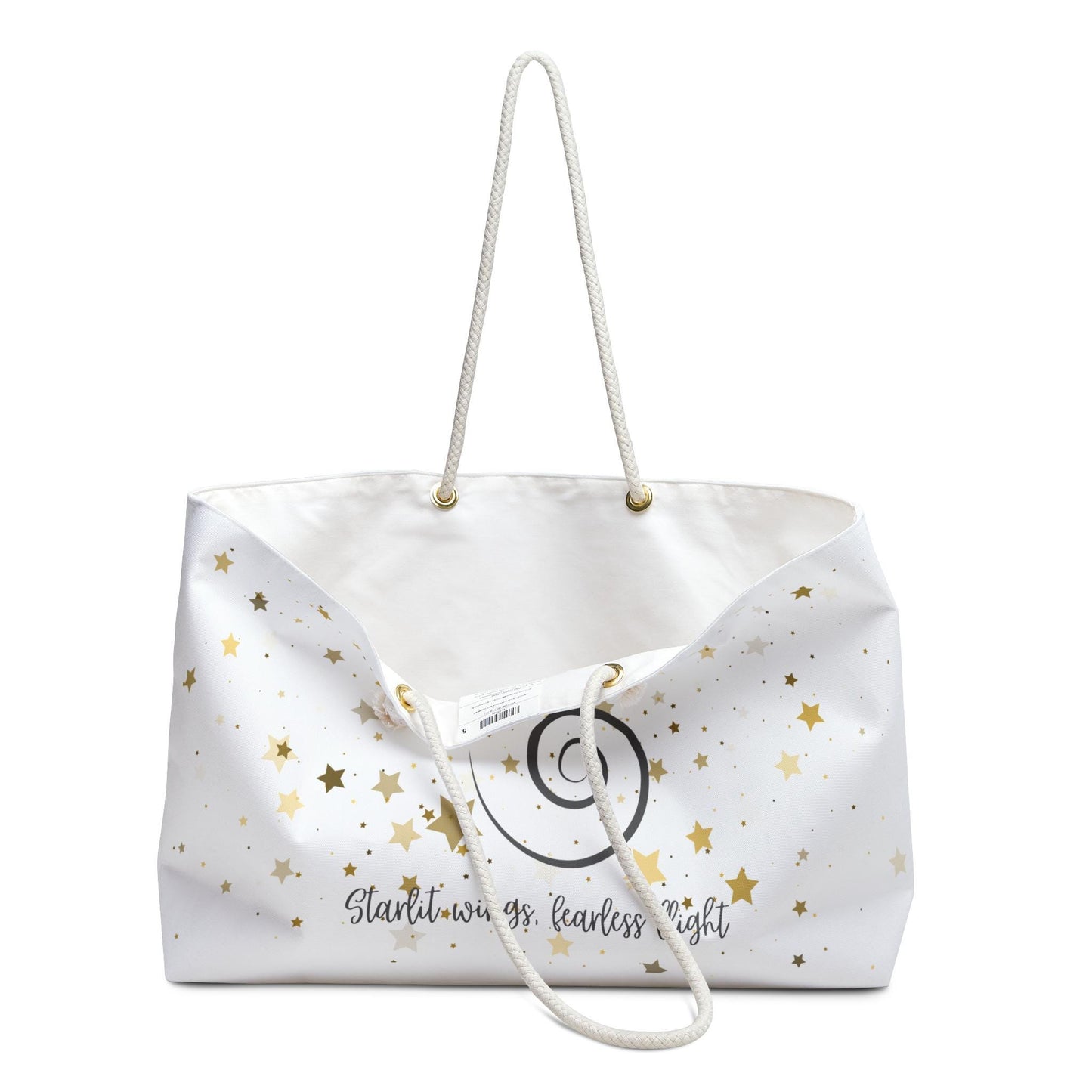Dragonfly Weekender Bag – “Starlit Wings, Fearless Flight” – Celestial Overnight Bag with Gold Stars – Inspirational Travel Tote