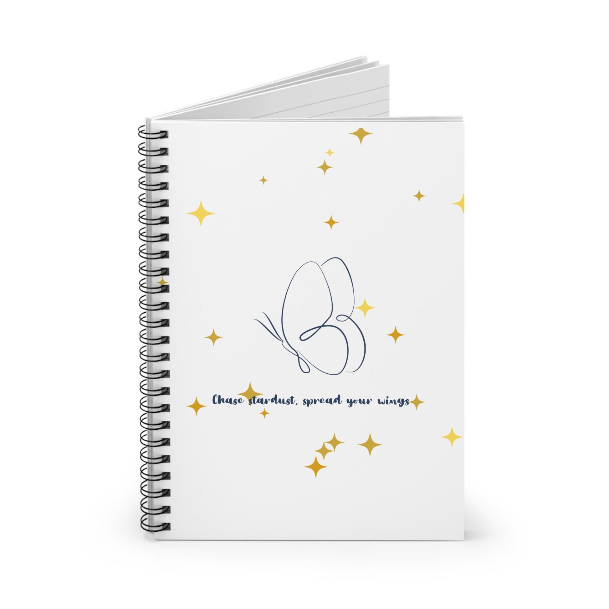 Inspirational Spiral Notebook - Chase Stardust Design, Journaling, Writing, Gift Idea, Butterfly Art, Motivational Stationery