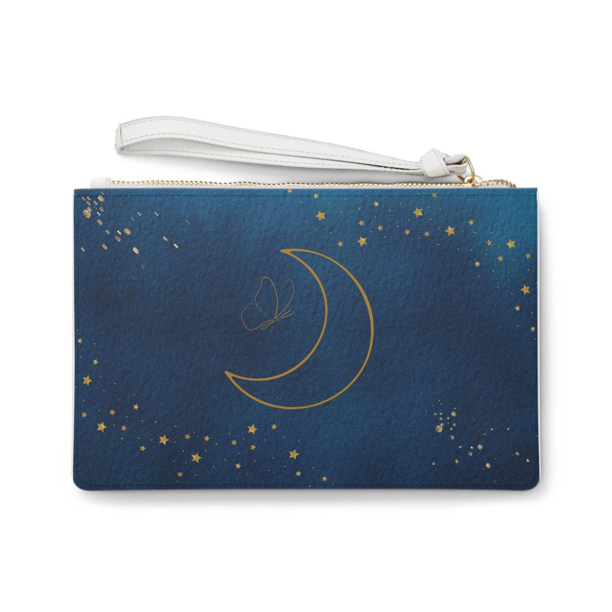 Celestial Clutch Bag, Moon and Stars Design, Boho Cosmetic Pouch, Night Sky Evening Purse, Gift for Her, Stylish Accessories