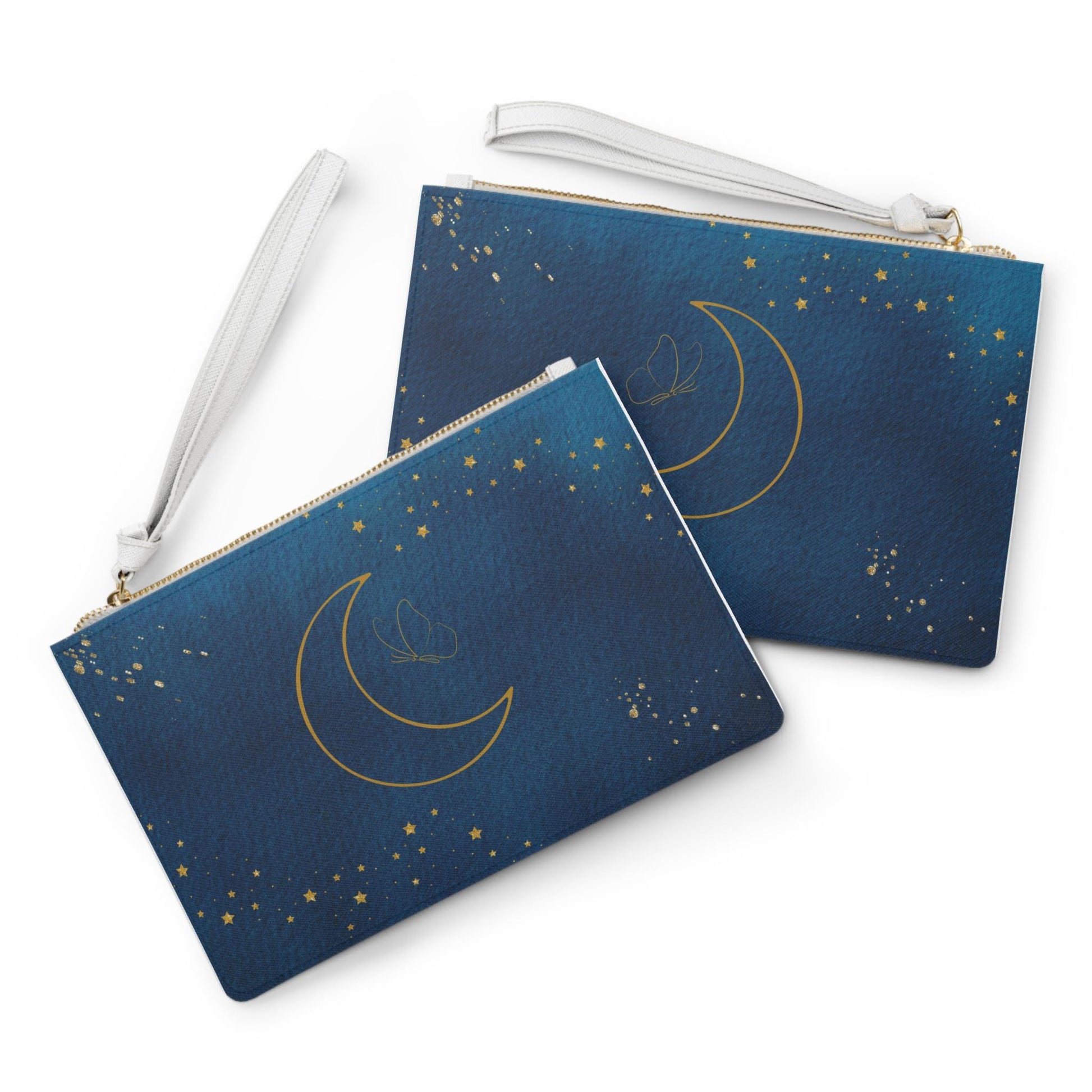 Celestial Clutch Bag, Moon and Stars Design, Boho Cosmetic Pouch, Night Sky Evening Purse, Gift for Her, Stylish Accessories