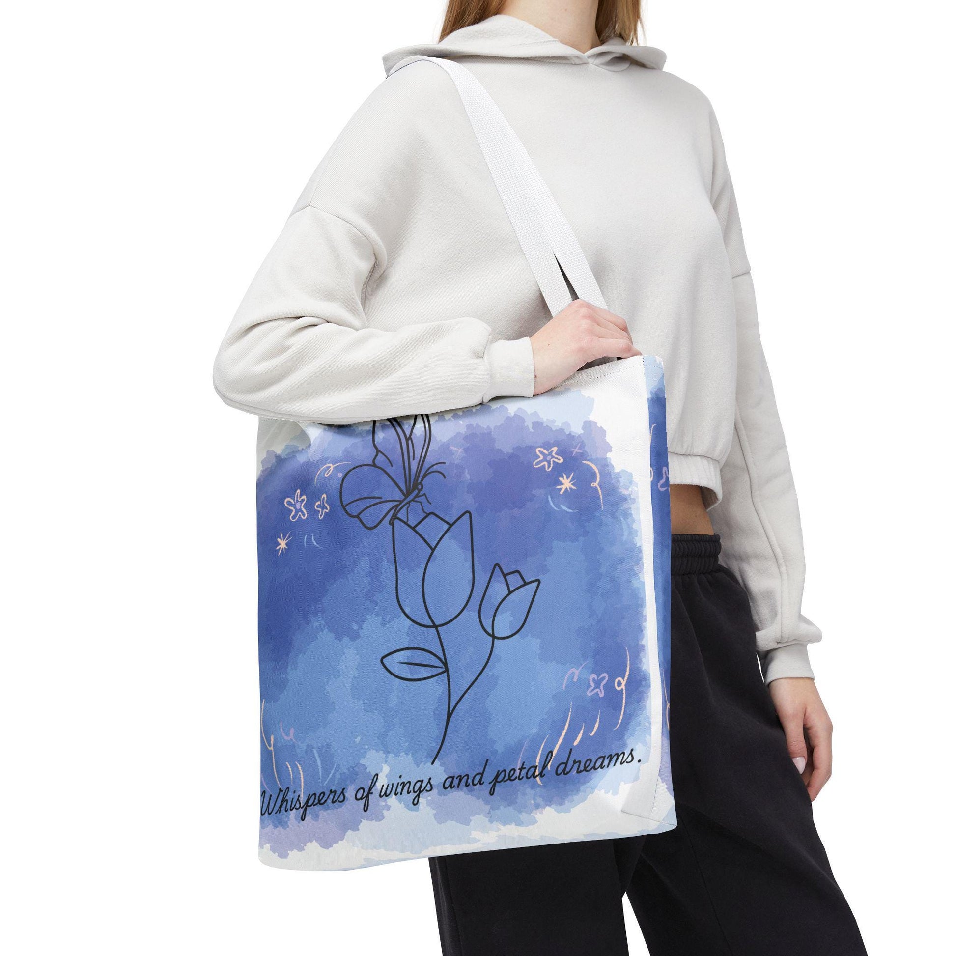 Whimsical Floral Tote Bag, Butterfly & Bloom Design, Dreamy Gift, Eco-Friendly Shopper, Perfect for Spring, Beach Bag, Garden Lover