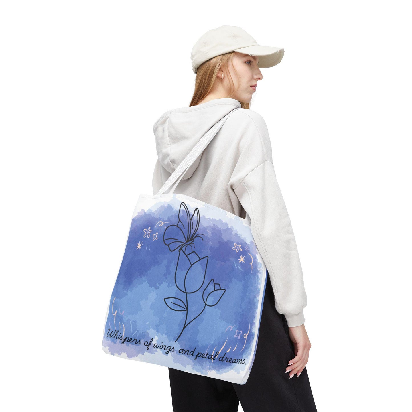 Whimsical Floral Tote Bag, Butterfly & Bloom Design, Dreamy Gift, Eco-Friendly Shopper, Perfect for Spring, Beach Bag, Garden Lover