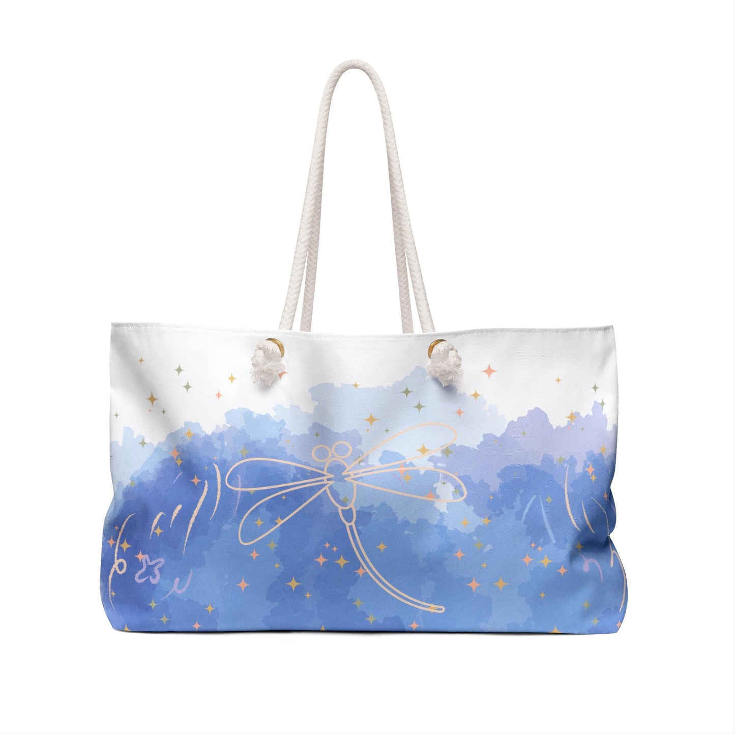 Celestial Weekender Bag with Dragonfly & Quote – Whimsical Starry Travel Tote, Boho Overnight Bag, Beach Gift for Her, Stardust Cove