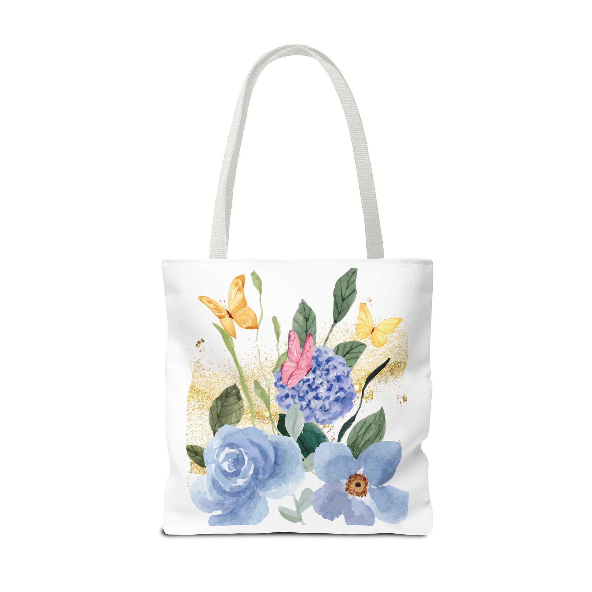 Butterfly and Floral Tote Bag- Watercolor Gold Sparkle Design- Reusable Market Bag-Stardust Cove Studio