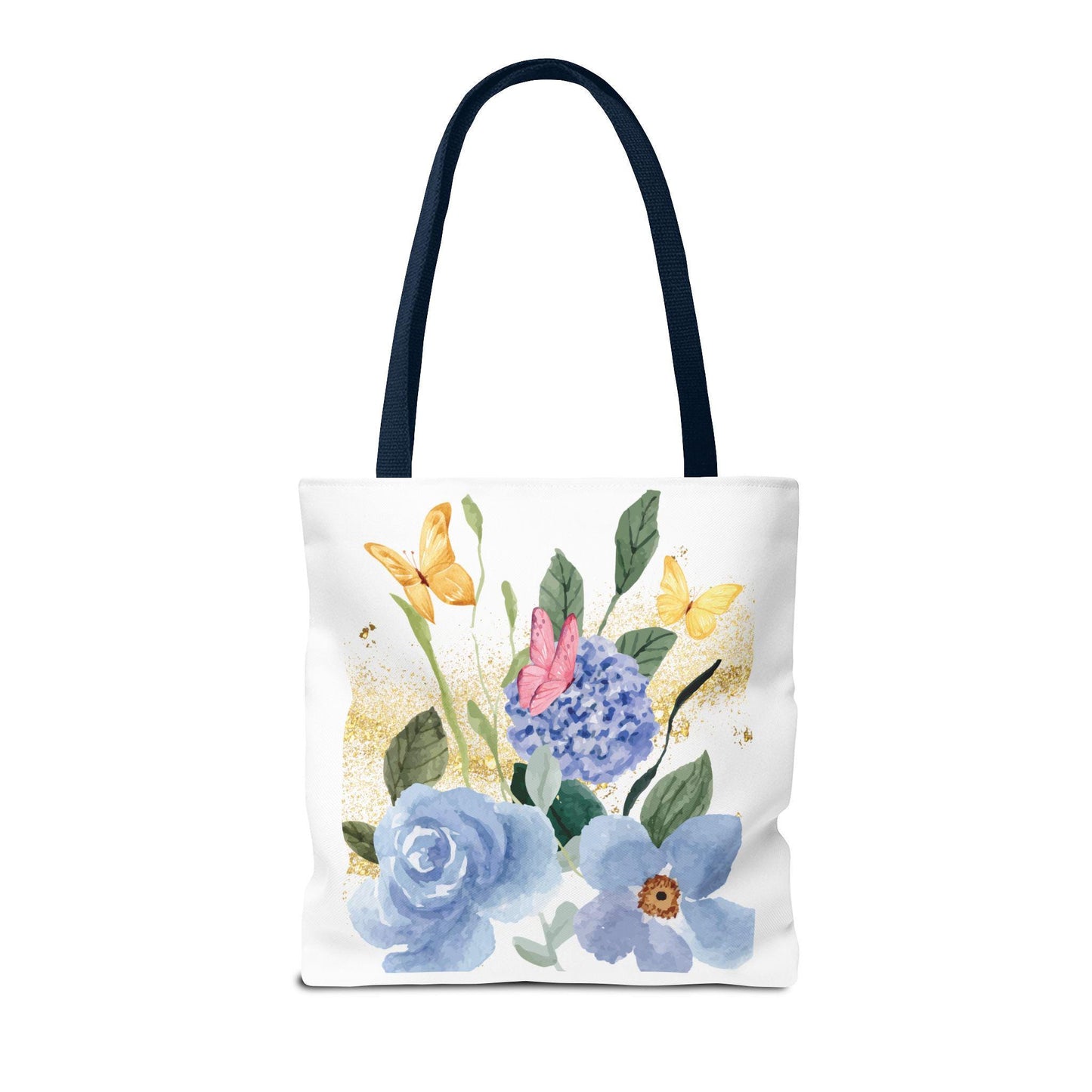 Butterfly and Floral Tote Bag- Watercolor Gold Sparkle Design- Reusable Market Bag-Stardust Cove Studio