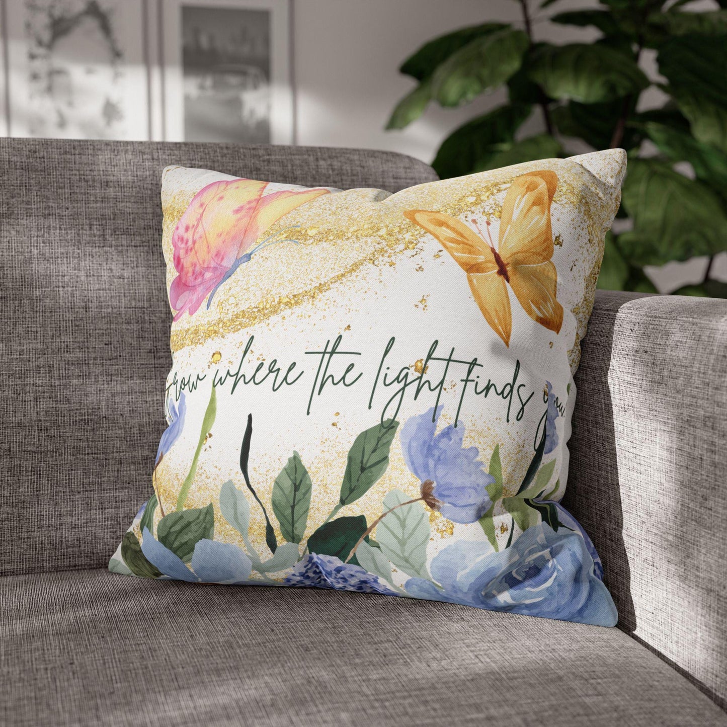 Botanical Decorative Pillow, Grow Where the Light Finds You, Floral Home Decor, Gift for Nature Lovers, Spring Decor, Cozy Accent