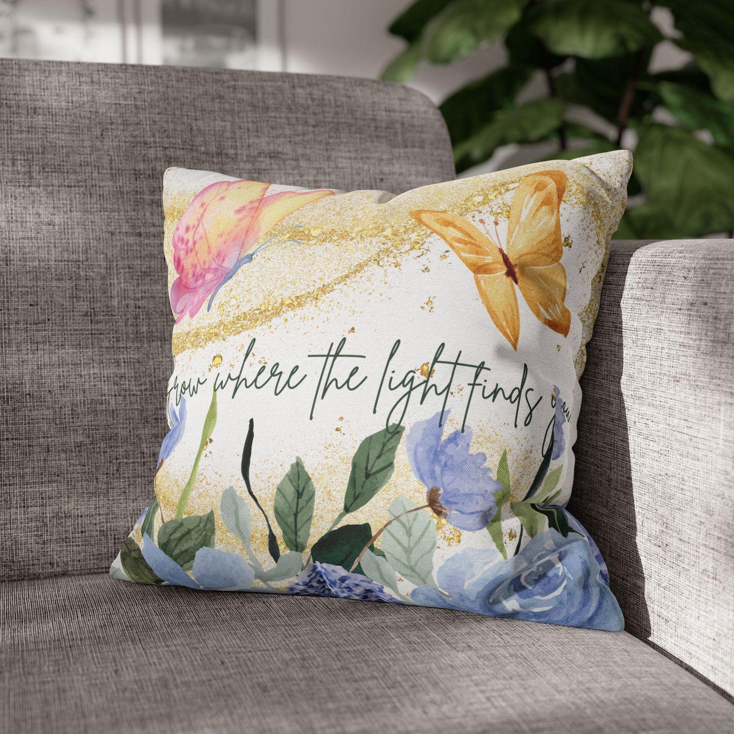 Botanical Decorative Pillow, Grow Where the Light Finds You, Floral Home Decor, Gift for Nature Lovers, Spring Decor, Cozy Accent