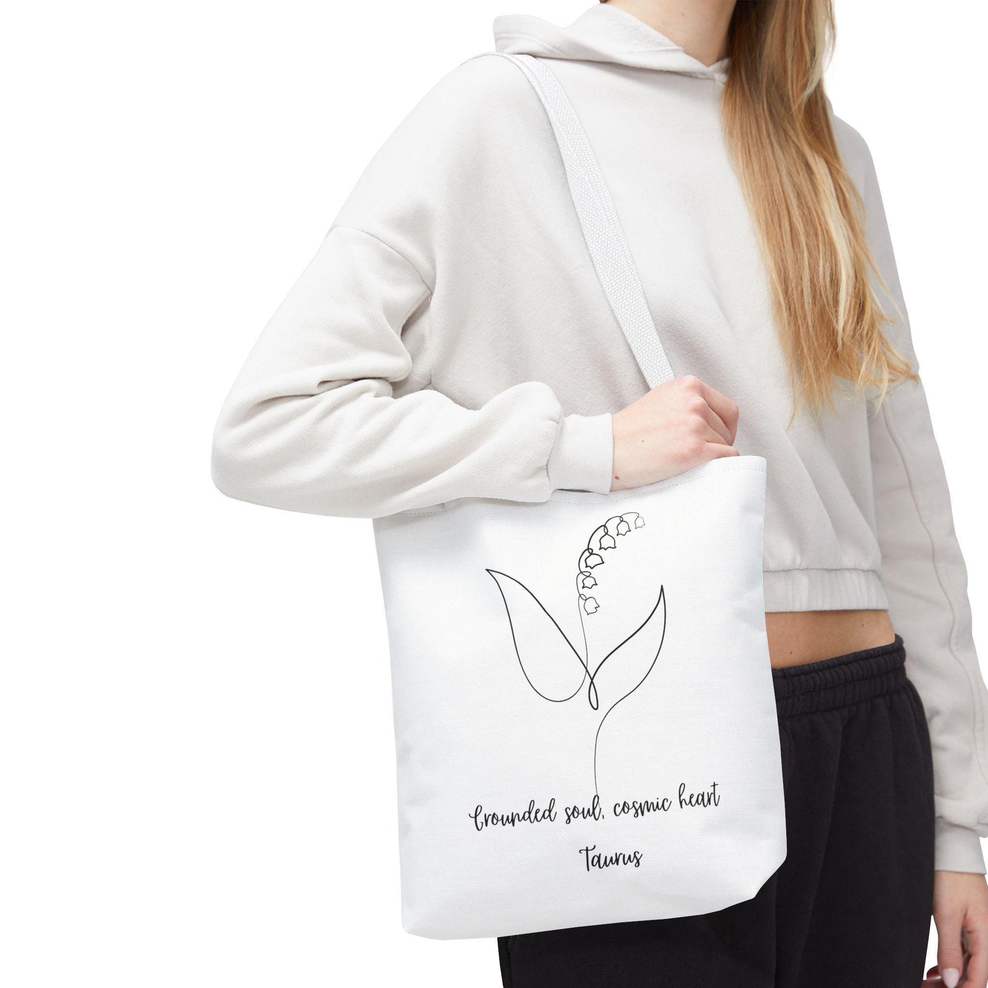 Tote Bag, Floral Zodiac Taurus Tote, Astrology Gift, Cosmic Heart Tote, Eco-Friendly Shopping Bag, Canvas Tote for Everyday Use