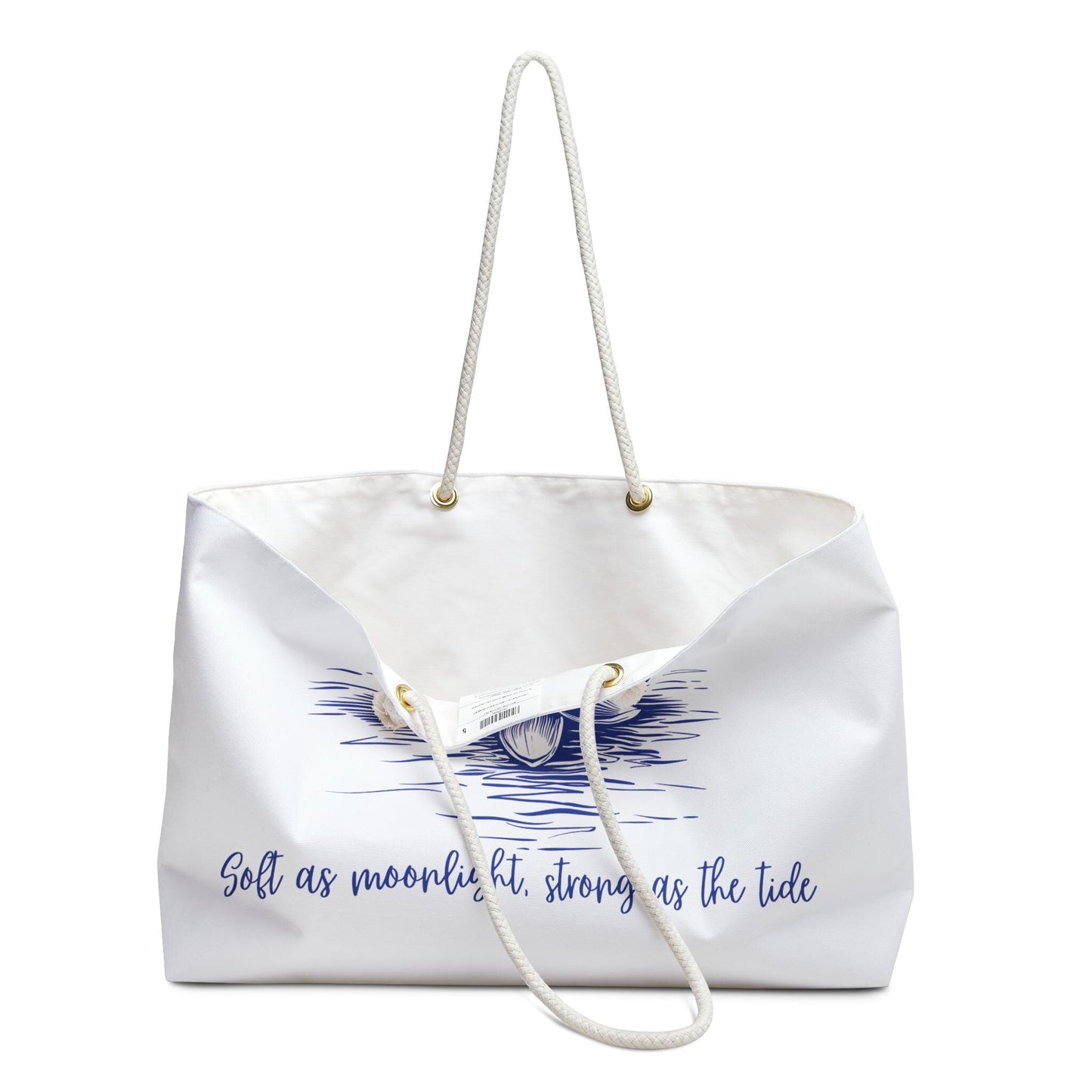Water Lily Weekender Bag - Blue and White Floral Tote Soft as Moonlight Strong as the Tide, Travel Duffle, Overnight Bag, Beach Bag, Yoga