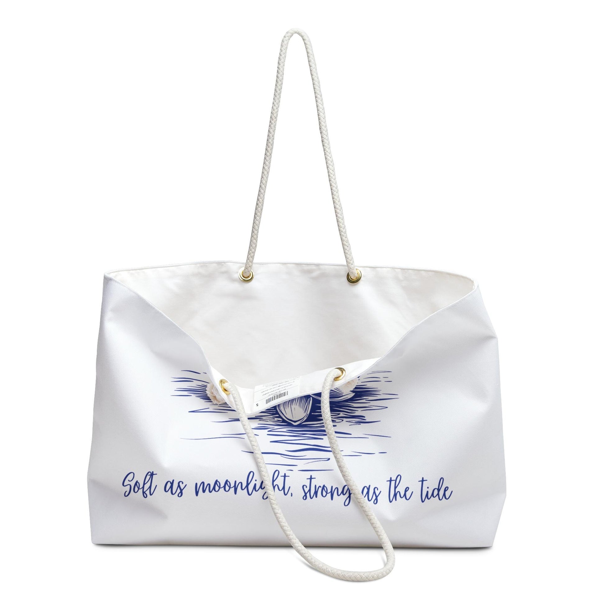 Water Lily Weekender Bag - Blue and White Floral Tote Soft as Moonlight Strong as the Tide, Travel Duffle, Overnight Bag, Beach Bag, Yoga