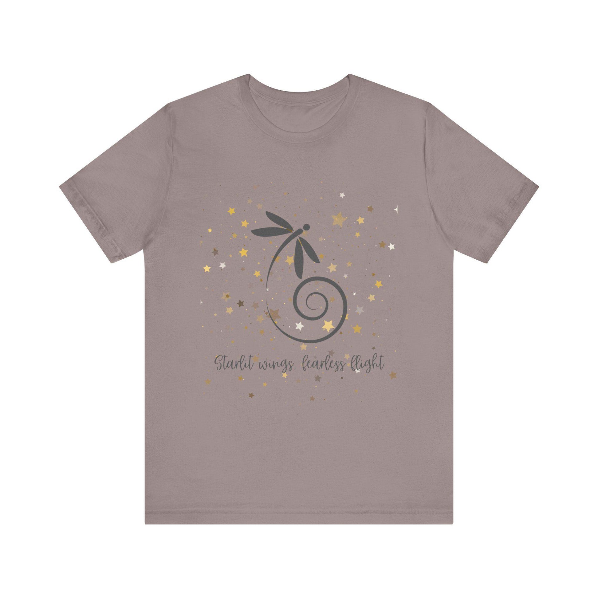 Dragonfly Star Tshirt, Fearless Flight Tee, Inspirational Shirt, Short Sleeve Top, Unisex Clothing, Stars Design