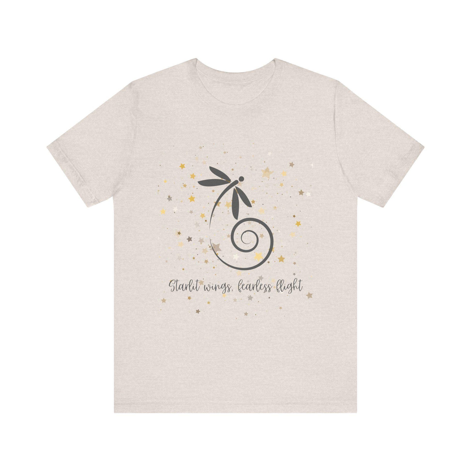 Dragonfly Star Tshirt, Fearless Flight Tee, Inspirational Shirt, Short Sleeve Top, Unisex Clothing, Stars Design