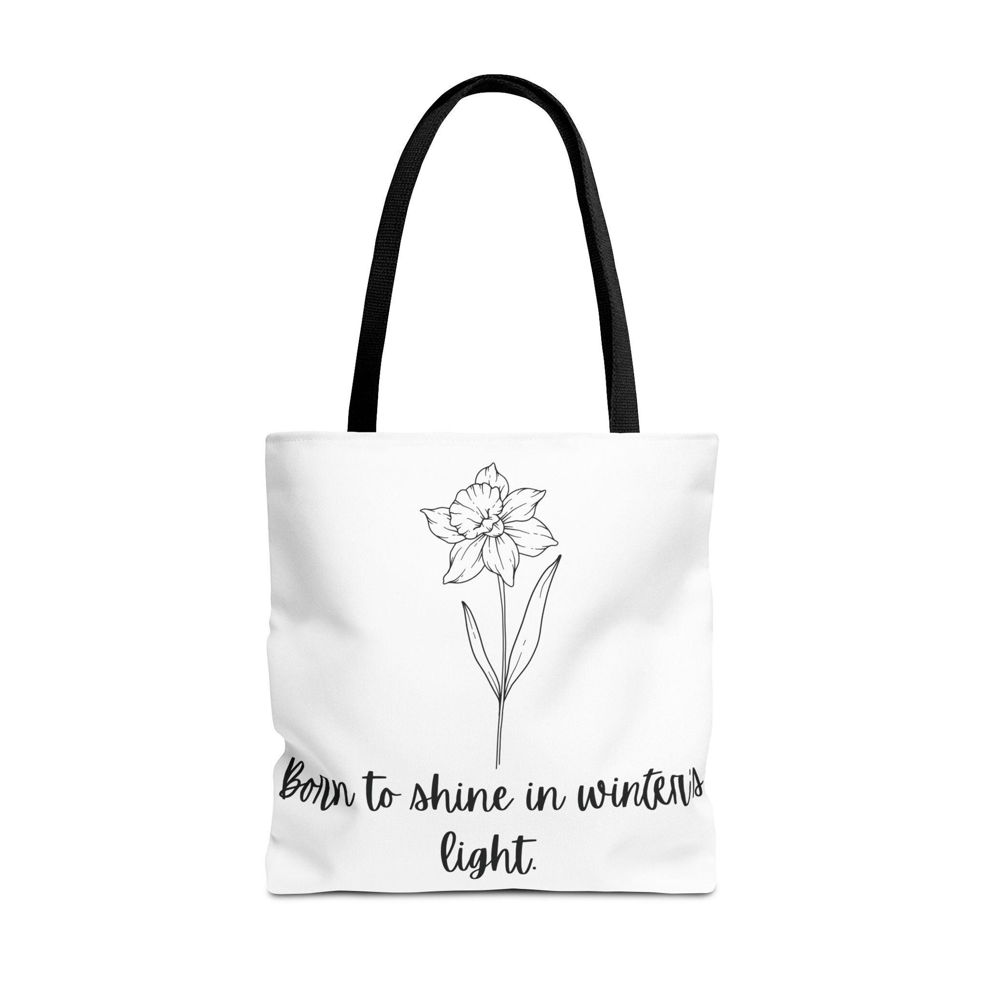 December Floral Tote Bag, Inspirational Eco-Friendly Bag, Gift for Nature Lovers, Narcissus Flower Tote, Everyday Carryall