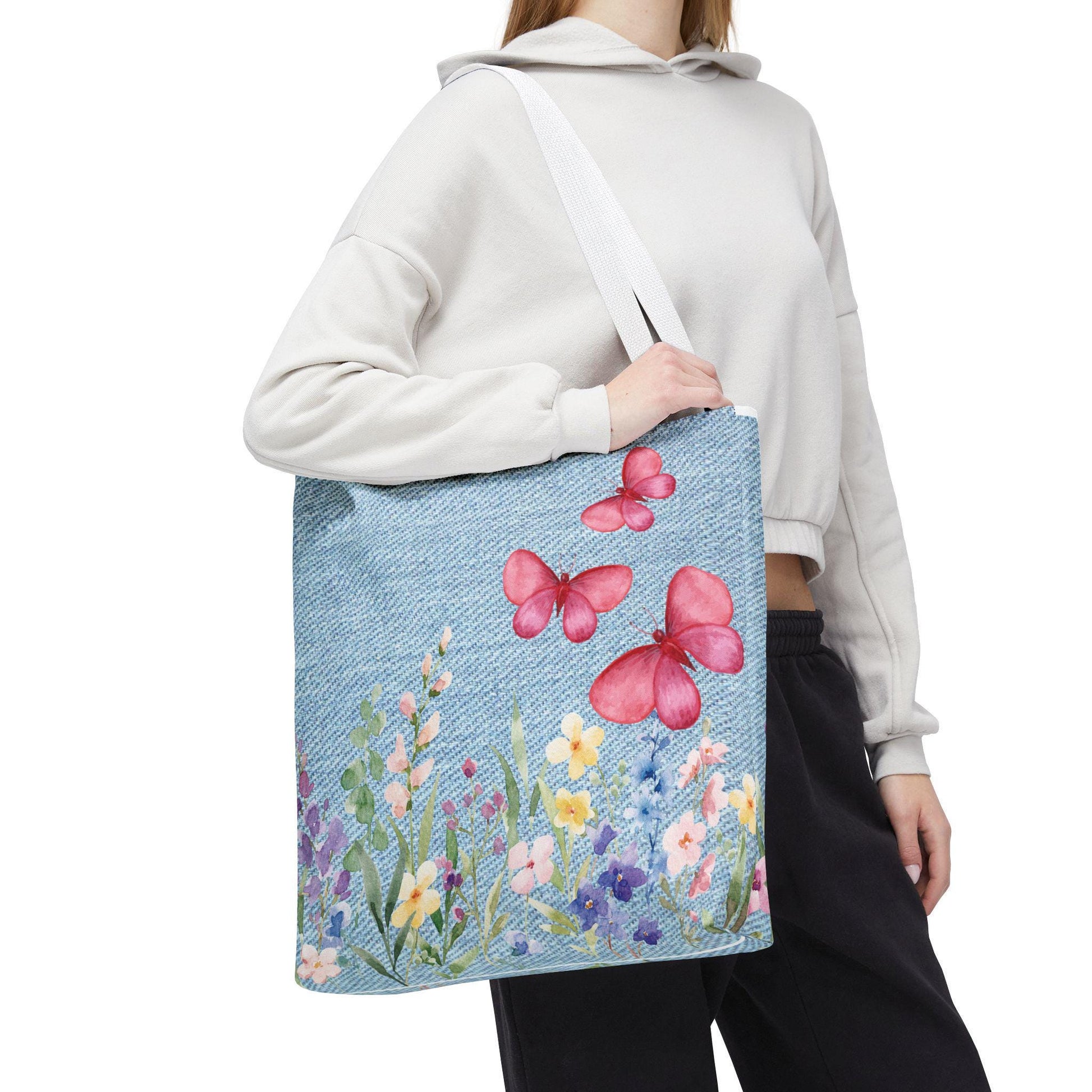 Butterfly Garden Tote Bag | Floral Carry-All for Spring Adventures, Eco-Friendly Shopping, Teacher Gift, Beach Bag, Everyday Essentials