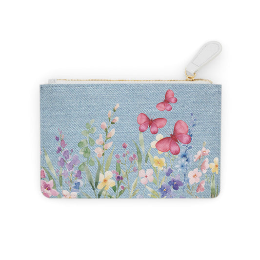 Floral Butterfly Mini Clutch Bag - Chic Makeup Pouch, Spring Inspired Purse, Gift for Her, Travel Accessory, Eco-Friendly Fashion