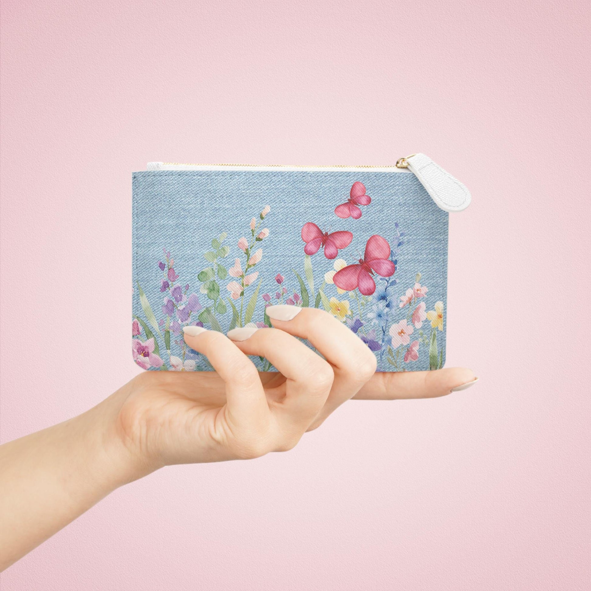 Floral Butterfly Mini Clutch Bag - Chic Makeup Pouch, Spring Inspired Purse, Gift for Her, Travel Accessory, Eco-Friendly Fashion