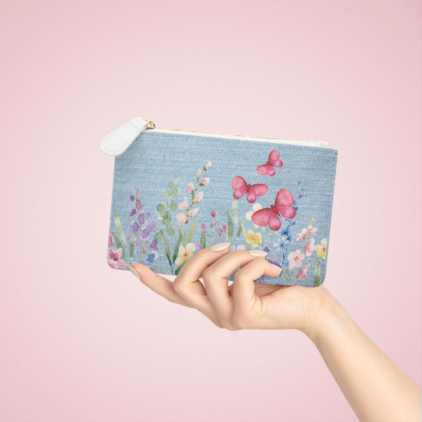 Floral Butterfly Mini Clutch Bag - Chic Makeup Pouch, Spring Inspired Purse, Gift for Her, Travel Accessory, Eco-Friendly Fashion