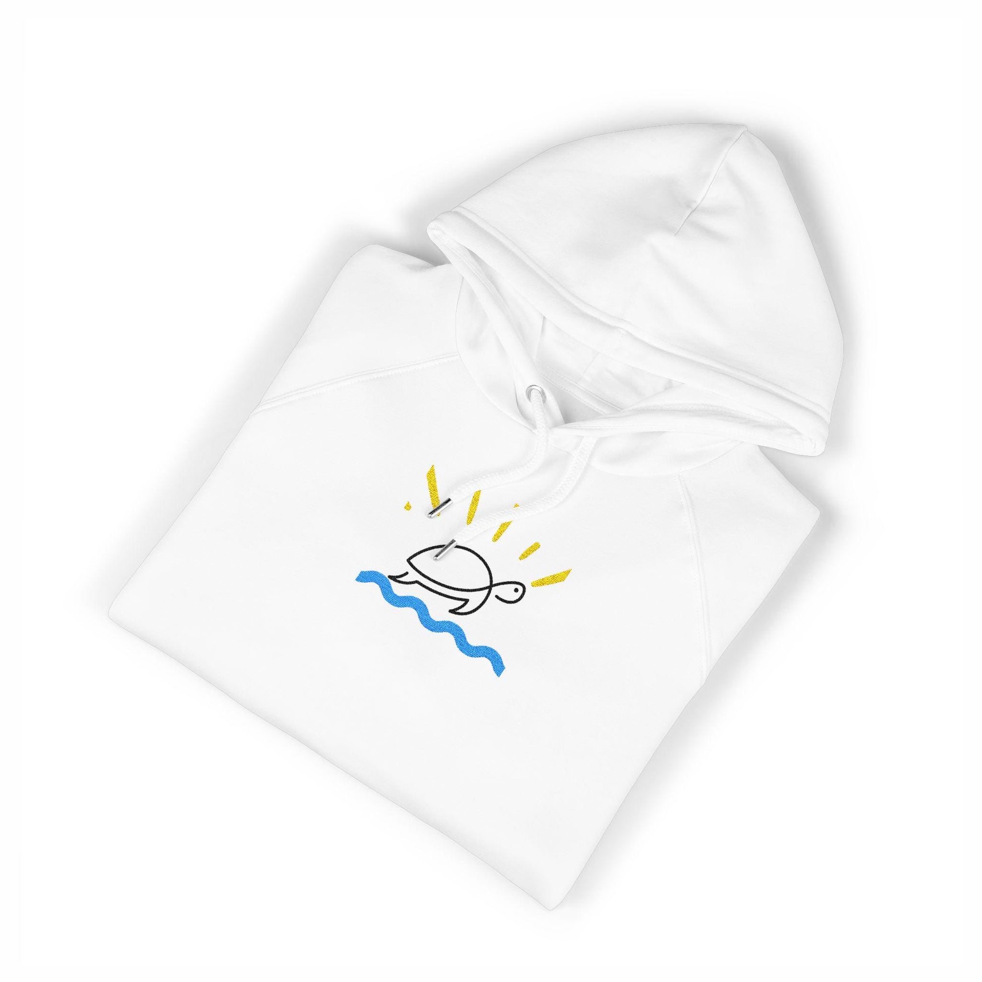 Sunshine & Ocean Unisex Eco Raglan Hoodie, Embroidered Nature Pullover, Eco-Friendly Sweatshirt, Casual Beachwear, Gift for Outdoor Lovers