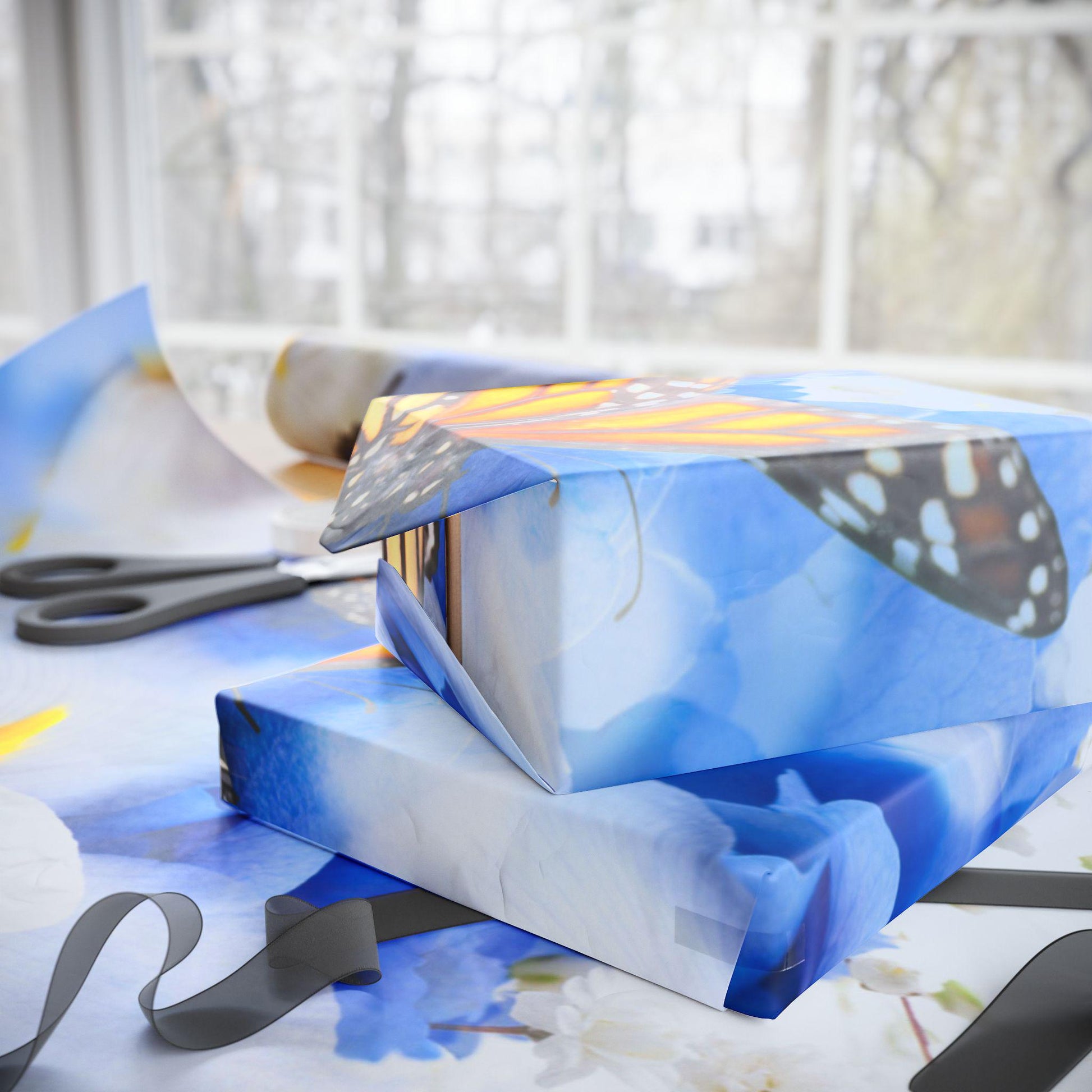 Elegant Floral Butterfly Wrapping Paper - Gift Wrap for Birthdays, Weddings, Baby Showers, Holidays, Special Occasions