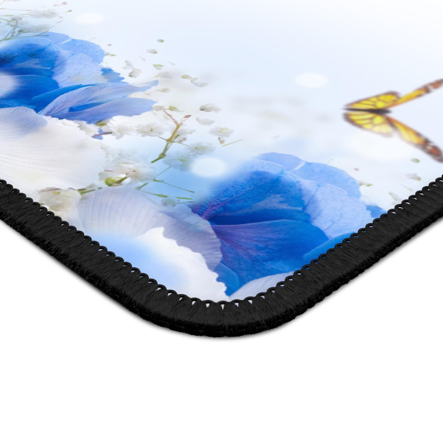 Butterfly Floral Gaming Mouse Pad | Blue & Gold Aesthetic Desk Mat | Large Mousepad for Gamer Girl Setup | Cute Office Gift for Her