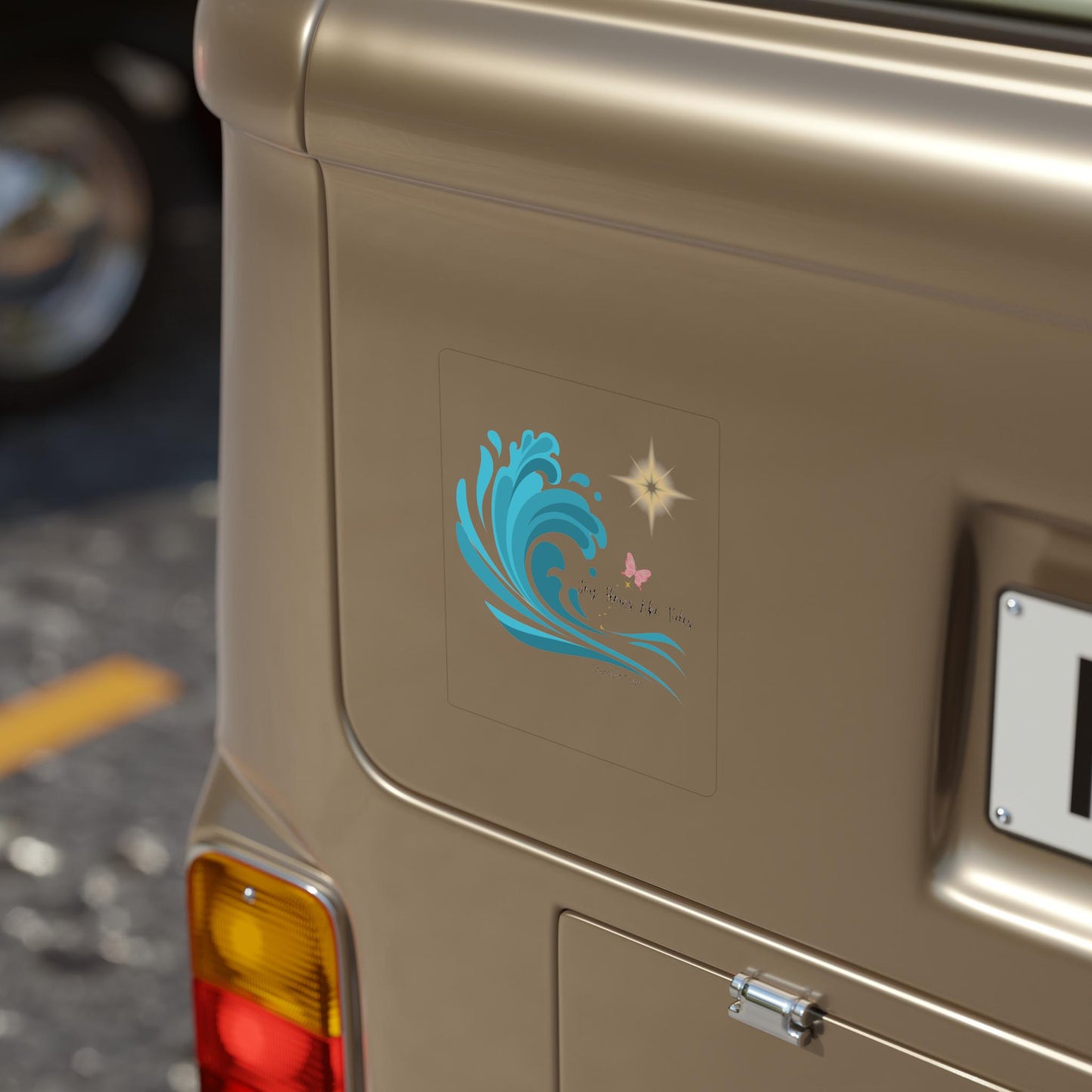 Joy Flows Like Tides Die-Cut Outdoor Sticker, Waterproof Car Decal, Ocean Waves Art, Beach Lover Gift, Boho Vibe Decor